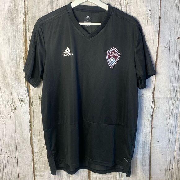 Colorado Rapids Adidas Soccer Workout Black T Shirt Size Large  340 - Picture 1 of 7